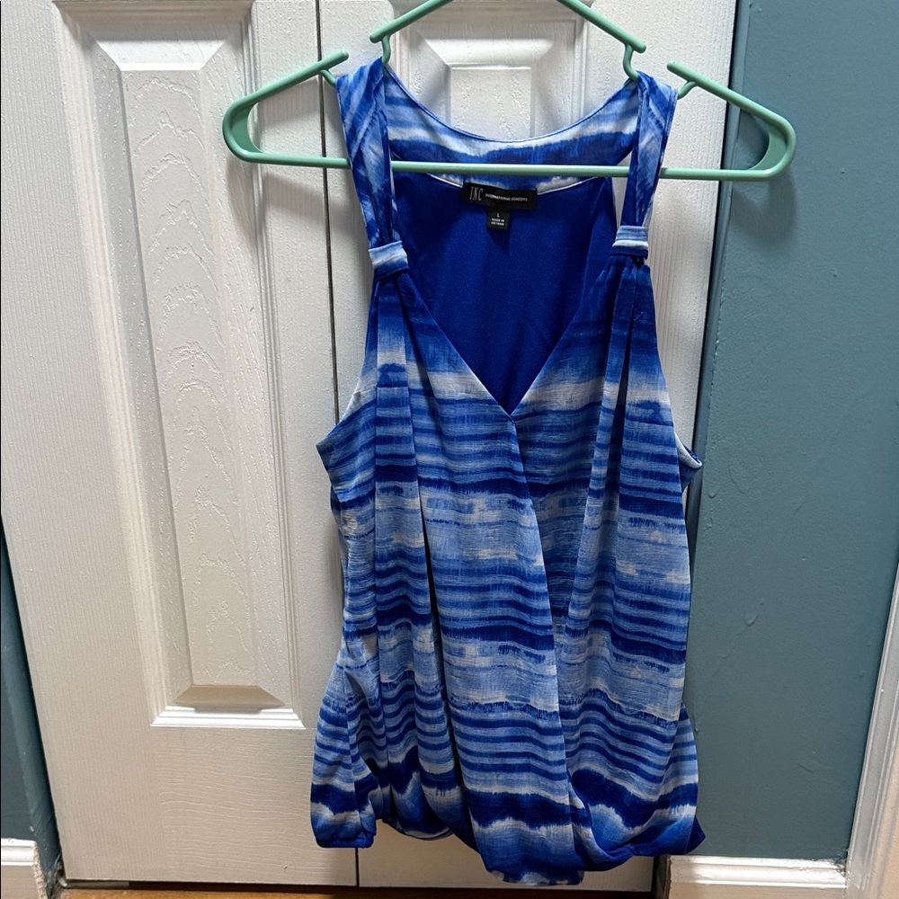 INC Blue and White Sleeveless Blouse size L